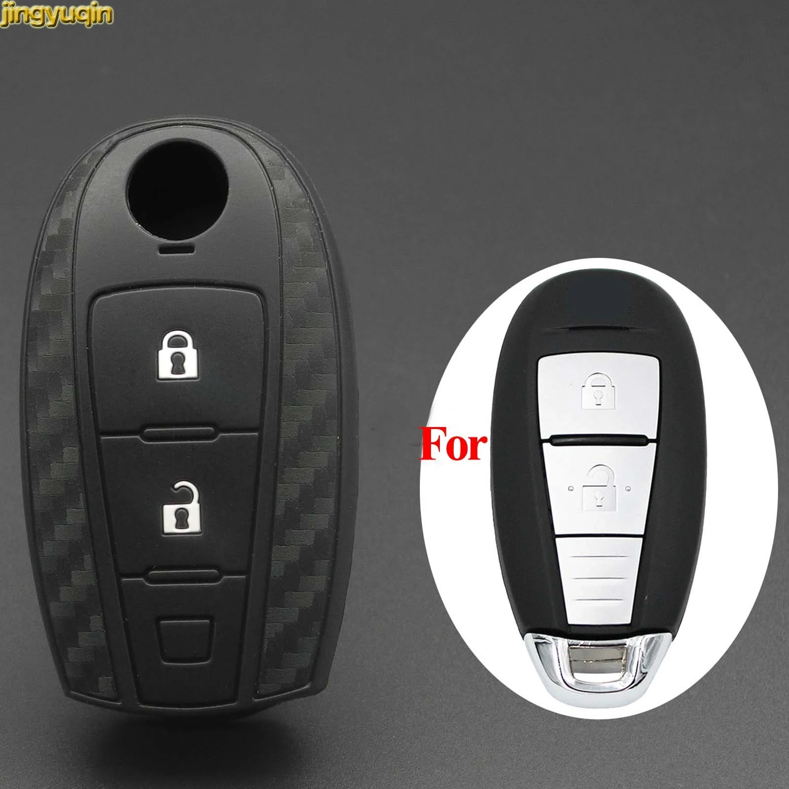 Smart Car Key Case Cover Silicone + Carbon Fiber For SUZUKI Vitara Ignis Kizashi SX4 Baleno Ertiga Swift Sport SCROSS 2 Buttons |
