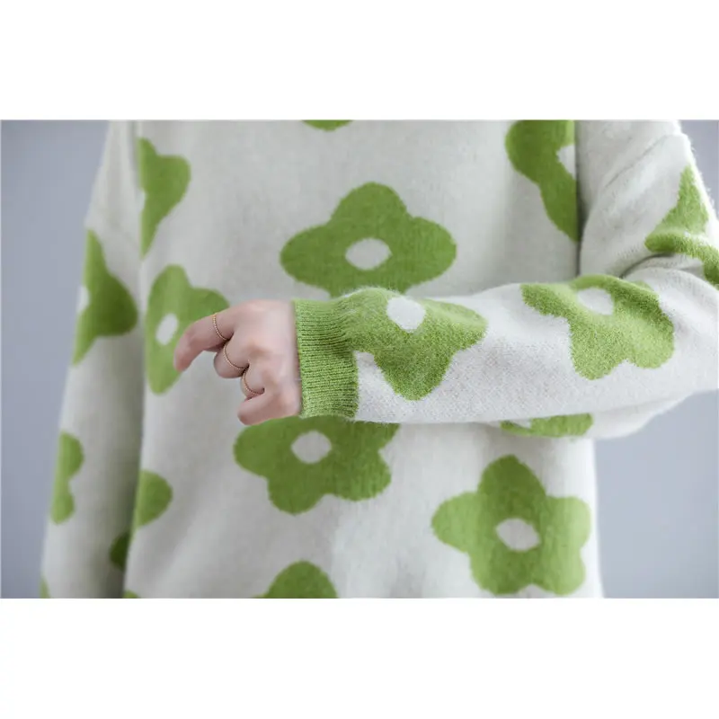 HG Flower Pattern Women Sweater Korean Style Knitwear Sweaters and Pullovers Plus Size Tops Autumn Winter New 2019 XJ1847 | Женская