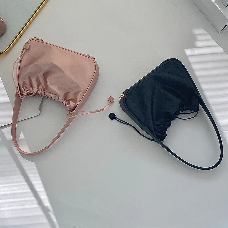 

Retro Women Satin Drawstring Handbag Elegant Ladies Pink Underarm Bag Fashion Female Girls Small Tote Clutch Purse Shoulder Bags
