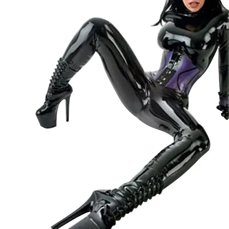 Женская Черная латексный Облегающий комбинезон Фетиш обтягивающая одежда