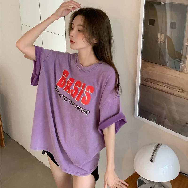 

Summer 2021 New T-Shirts Women's Clothing Preppy Style Fashion Hand-painted Pattern Loose Korean Version Tops Ins Tide Tees