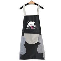 cute cartoon bear kitchen apron wipe hands waterproof oxford cloth bib pinafore pocket for work home cleaning tool accessory