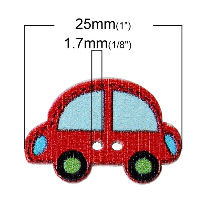 20 шт Разноцветные деревянные кнопки в форме автомобиля. 25x17 мм. Идеально подходит
