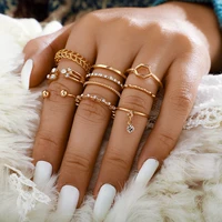 8pcsset bohemian rings metal alloy geometry crystal inlay gold color ring set personality wedding jewelry for women anillos