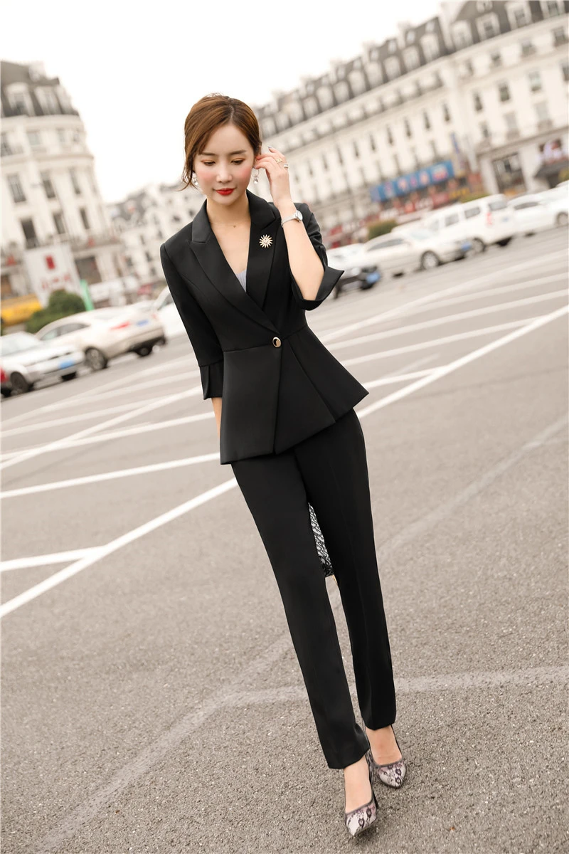 

Novelty Pink Women Business Suits Fall Winter OL Styles Uniform Designs Pantsuits Ladies Office Work Wear Clothing Sets Blazers