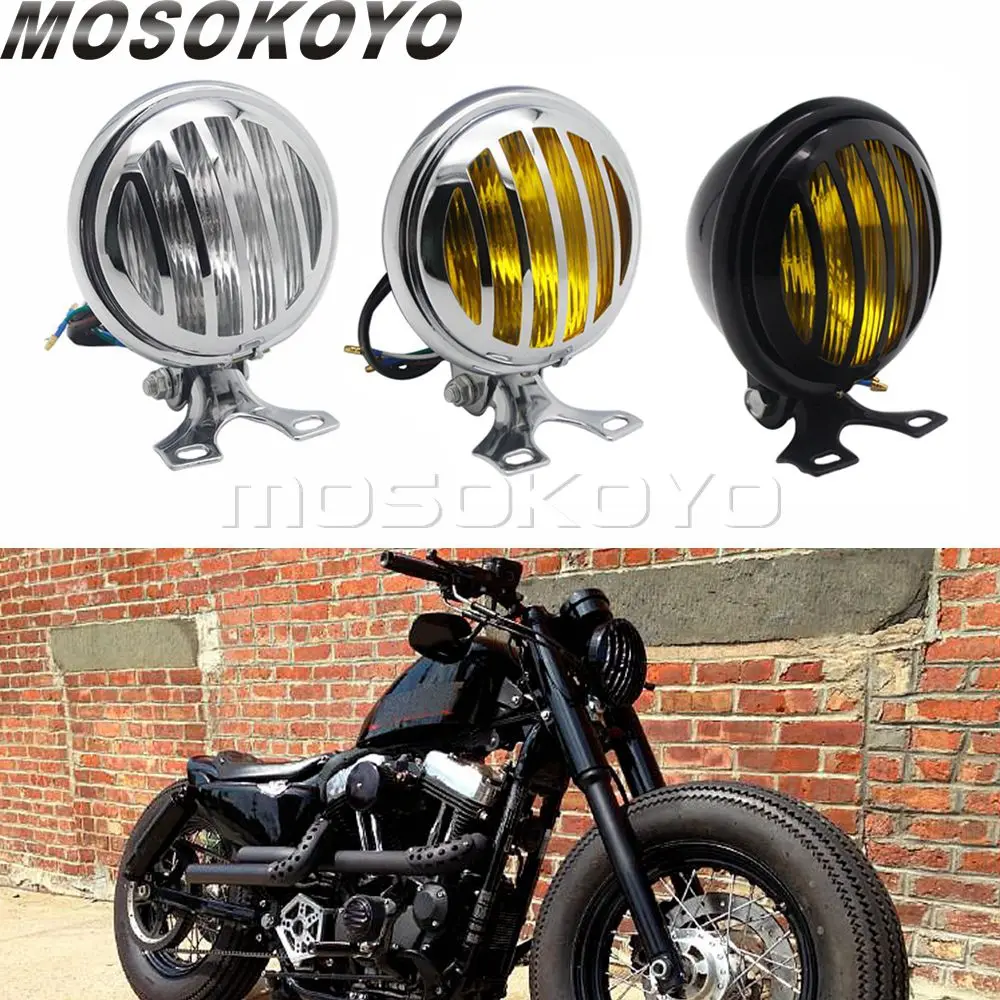 Мотоциклетная Ретро фара с чехлом-грилем для Harley Softail BMW Honda CB Bobber Chopper Cafe Racer 5
