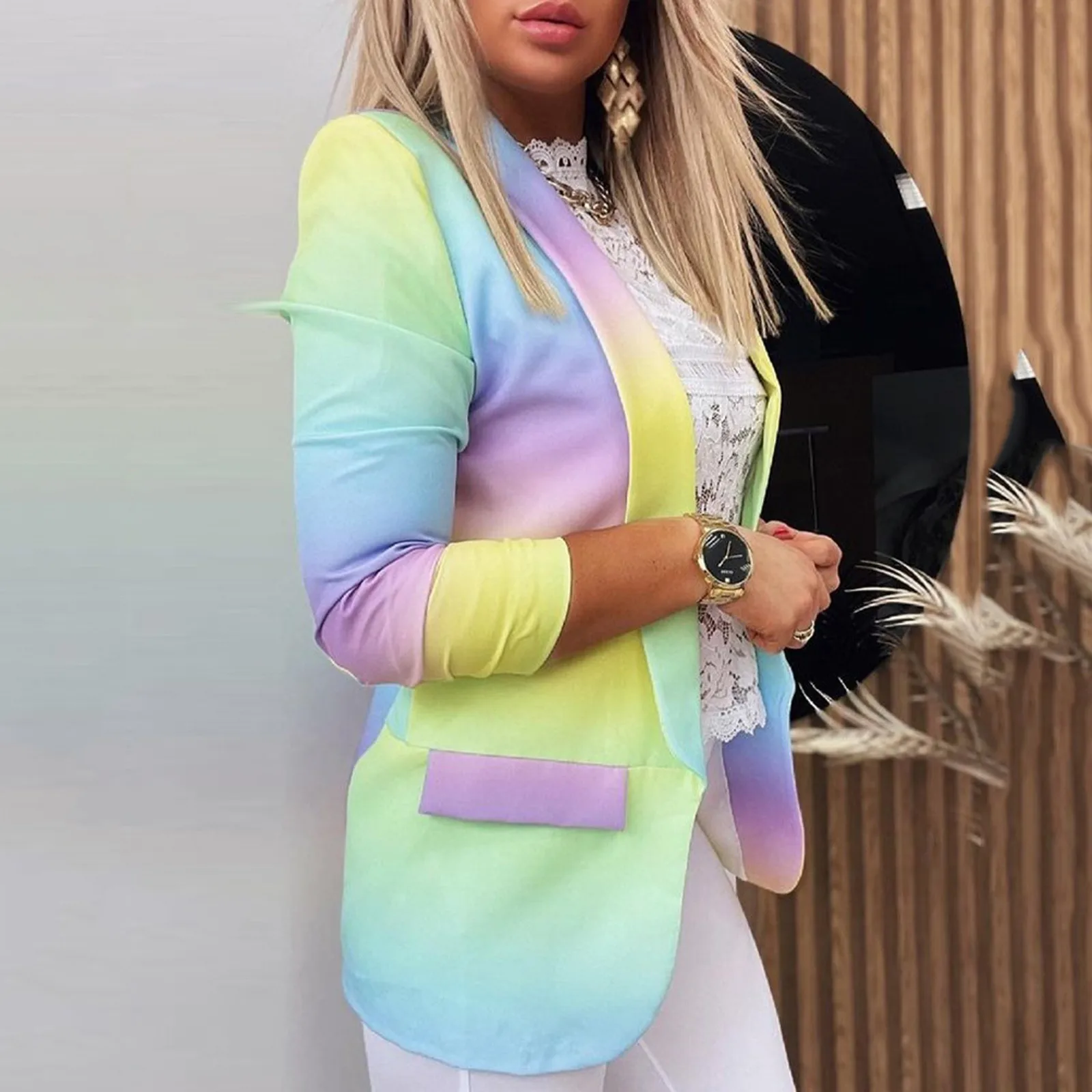

JAYCOSIN Women Tops Tie-dye Gradient Jacket Long Sleeve Autumn Elegant Blazer Women Jacket Korean Style Ladies Office Wear Coat