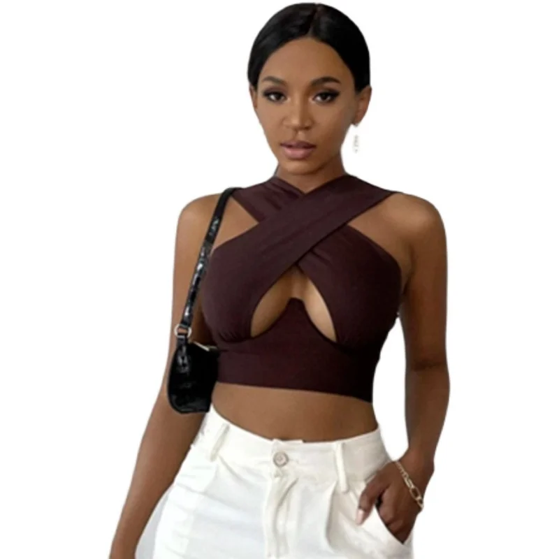 

European and American wind cross-border amazon neck hung up chest rims sexy small vest female hollow out brief paragraph backles