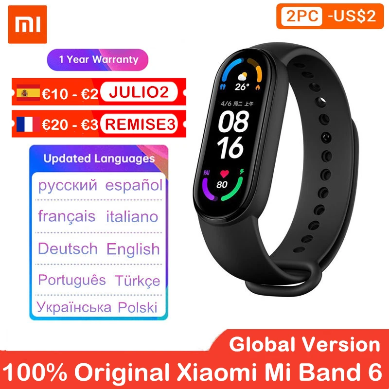 Оригинальный спортивный браслет Xiaomi Mi Band 6 фитнес трекер с пульсометром Bluetooth