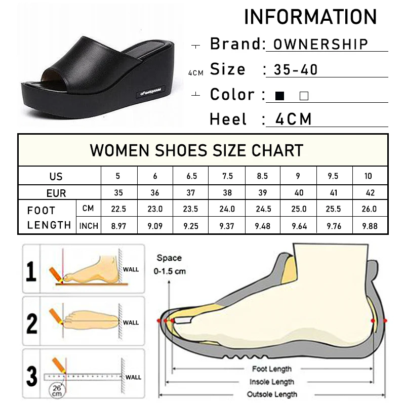 

Woman Slippers Summer Platform Ladies Wedges Peep Toe Black White Shoes Slides Female Solid Women Casual Outdoor Shoes Women's