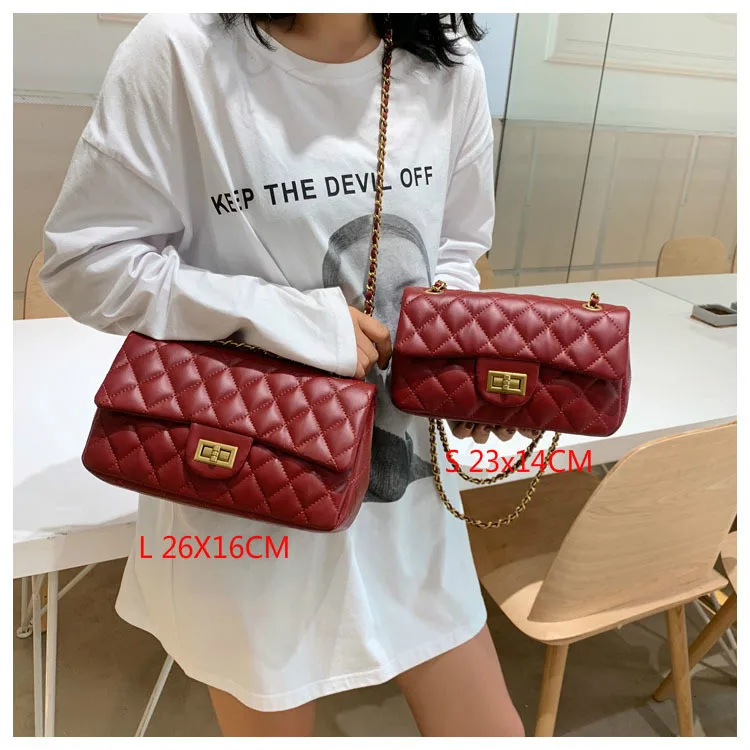 Red Gold Metal Женская сумка, новинка, корейская модная повседневная клетчатая сумка на плечо с цепочкой, сумка через плечо, известный классический бренд, дизайнерская сумка через плечо - Цвет: Red Gold Metal