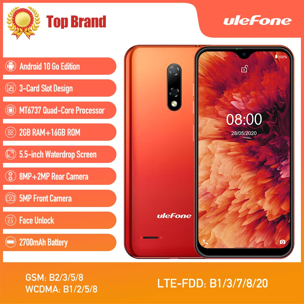 

Ulefone Note 8P 2GB+16GB Smartphone Android 10 4G Celular Phone Waterdrop Screen Quad Core 5.5-inch 8MP Camera