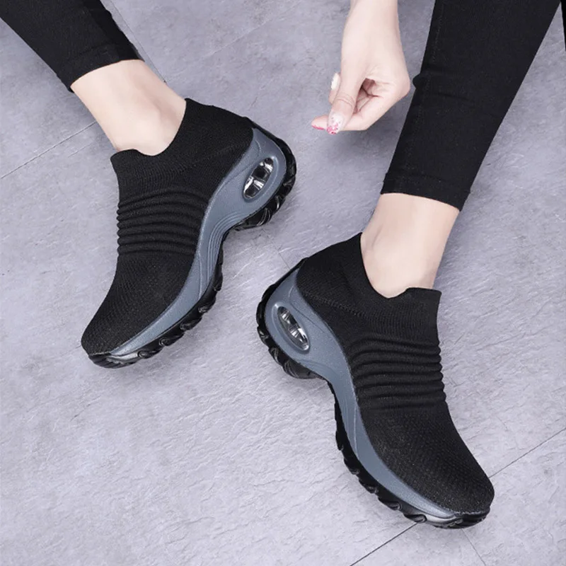 

Women's Sneakers Knitted Fabric Flat Shoes Breathable 1PC Non-Slip Air Cushion Shoes Comfortable Casual Shoes Stitching color