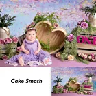 Фон для студийной фотосъемки новорожденных девочек с изображением фиолетовых цветов торта
