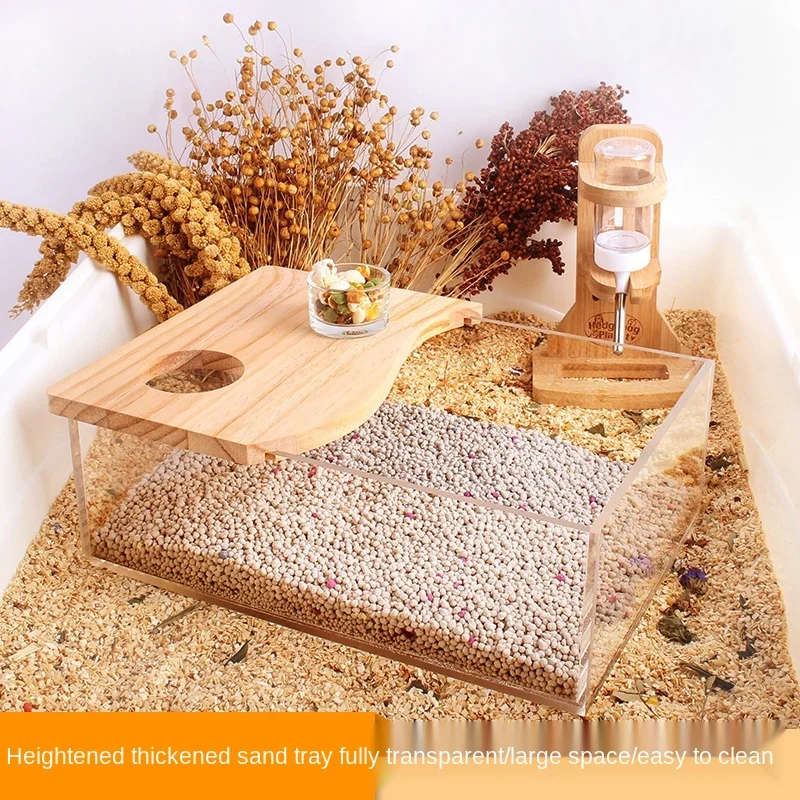 

Acrylic Wood Hamster Toilet Supplies Splash Proof Transparent Sand Basin Small Pet Accessories Chipmunk Hamster Bath Room ZA228