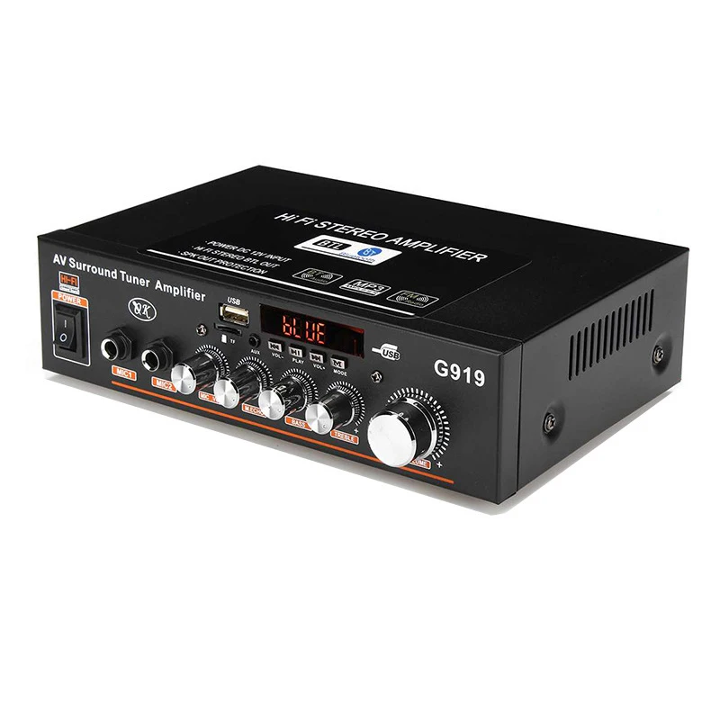 Цифровой усилитель мощности G919 12 В/220 В 360 Вт с функцией Bluetooth FM SD Hi-Fi 2-канальный