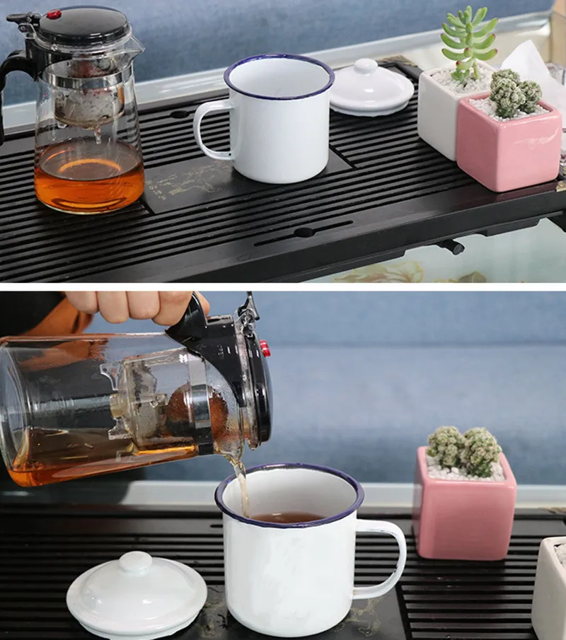 Классическая эмалированная чашка с крышкой винтажная кофейная ностальгическая