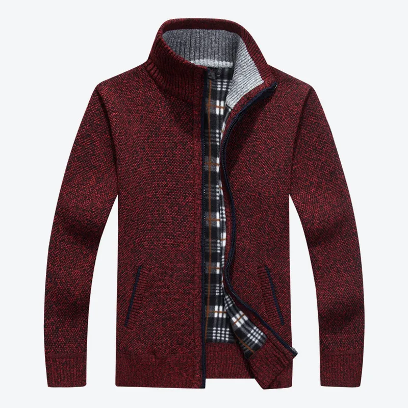 

Men's thick knit cardigan T-shirt, autumn and winter Mock Neck zipper warm sweater coat casual solid men's coat men's new style