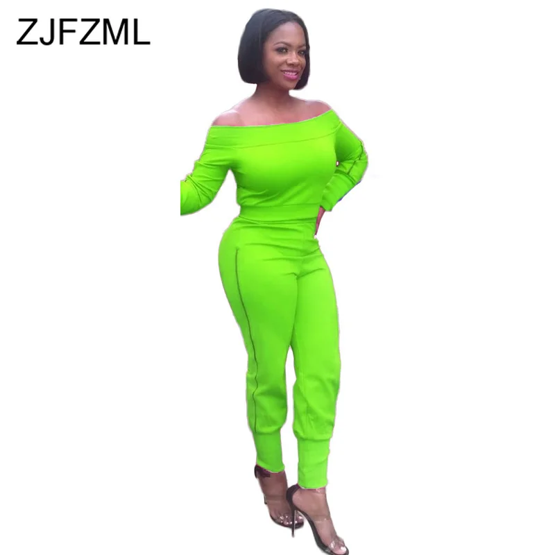 Неоново-зеленый сексуальный спортивный костюм из двух предметов для женщин