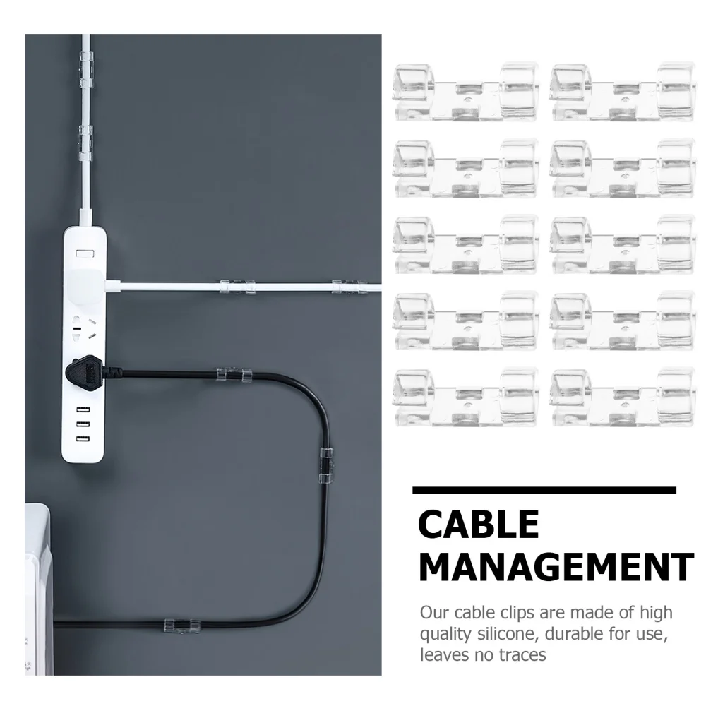 

40pcs Transparent Desk Cord Organizers Adhesive Cable Holders Wire Managements Cable Clips Drop Wire Holder Wall Edge Office