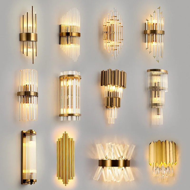 

Post Modern Light Luxury Crystal Wall Lamp Bedroom Bedside Gold Living Room Corridor Creative Northern European Brass Lamp