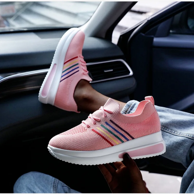 

Women's Sneakers Breathable Vulcanized Shoes Air Mesh Lace Up Shallow Female Fashion Running Shoe Casual Ladies Footwear2021