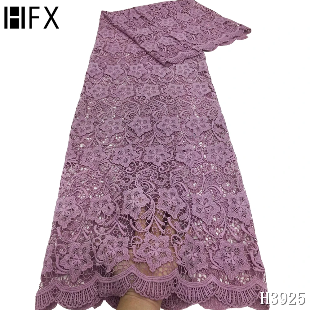 

HFX Nigerian Guipure Cord Lace Fabric Embroidery 2020 High Quality Lace blue African Cotton Lace Fabric for Wedding Dress H3925