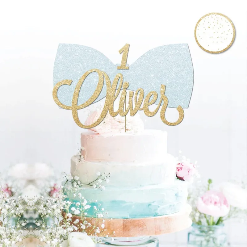 

Custom Bow cake topper glitter cake topper Bow tie big cake centerpiece personalised any name food toothpicks Party Decorations