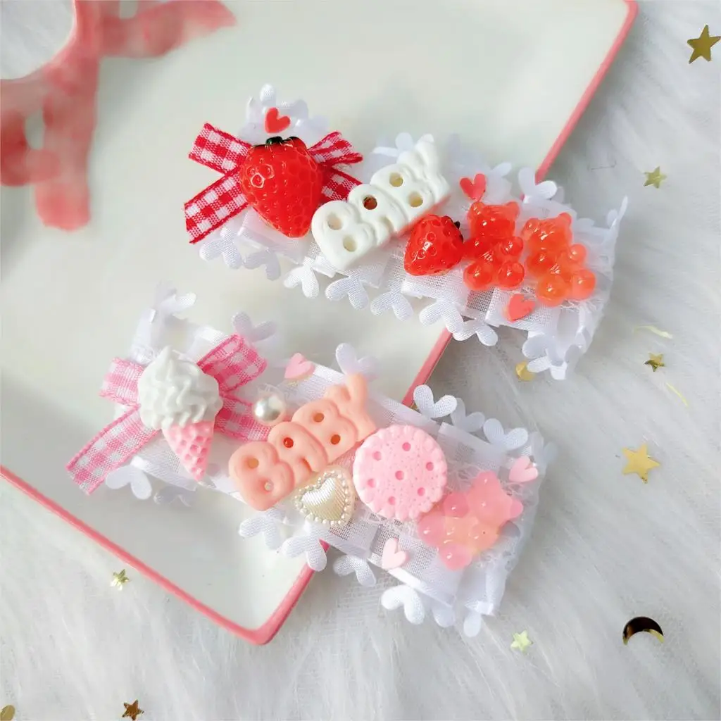 

Медведь печенье шпилька клубника сладкий yi love Лолита розовый край зажим