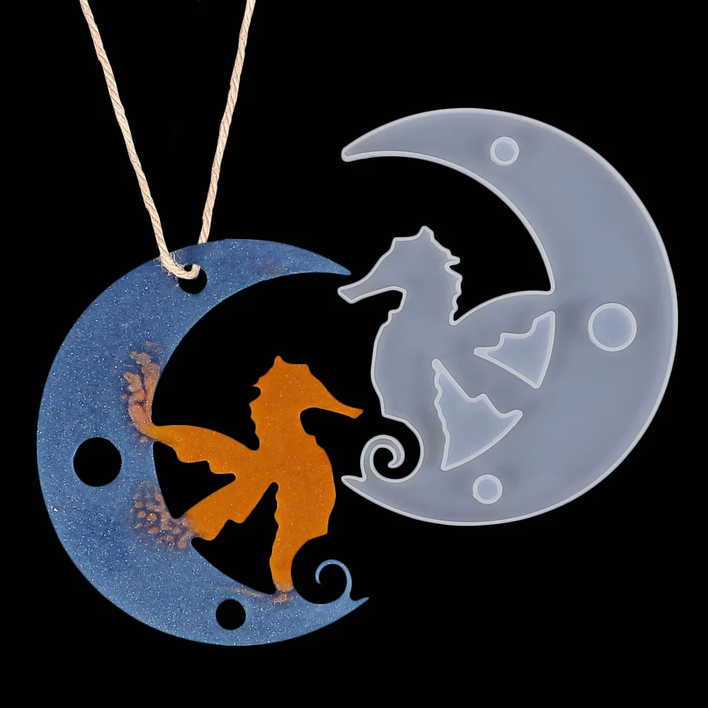 

DIY Crystal Animal Crescents Moon Resin Mold Silicone Moon Fawn Cat Angel Epoxy Mold Halloween Pendant Craft DIY Making Jewelry