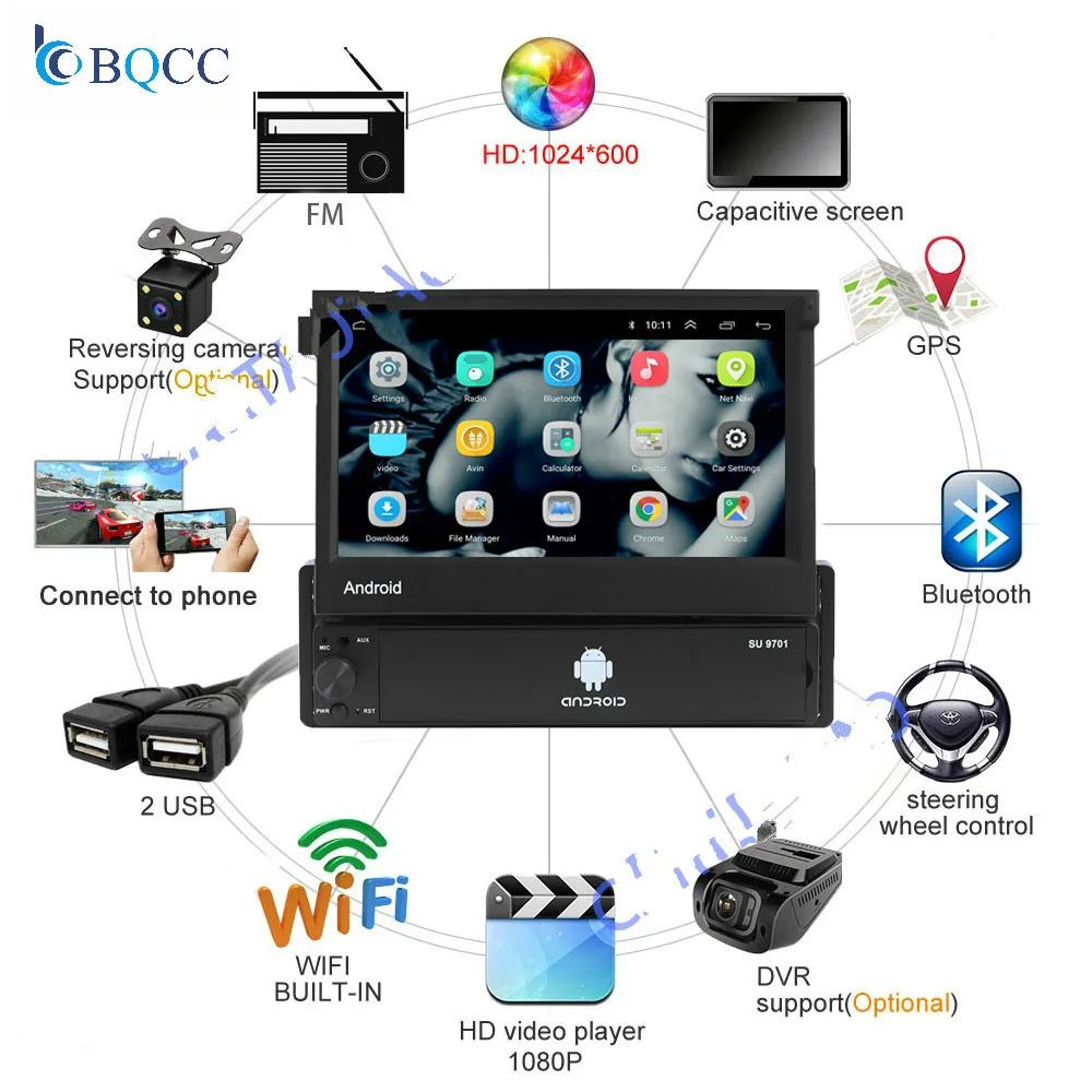 1din Android 8,1 четырехъядерный автомобильный gps-навигатор 7 ''Universa радио WiFi Bluetooth MP5 Мультимедиа+ камера