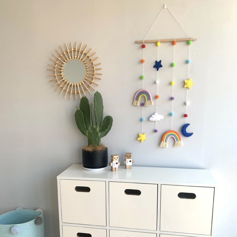 

Rainbow Photo Display Holder with Pompom Girls Hair Clips Storage Hanger Decor