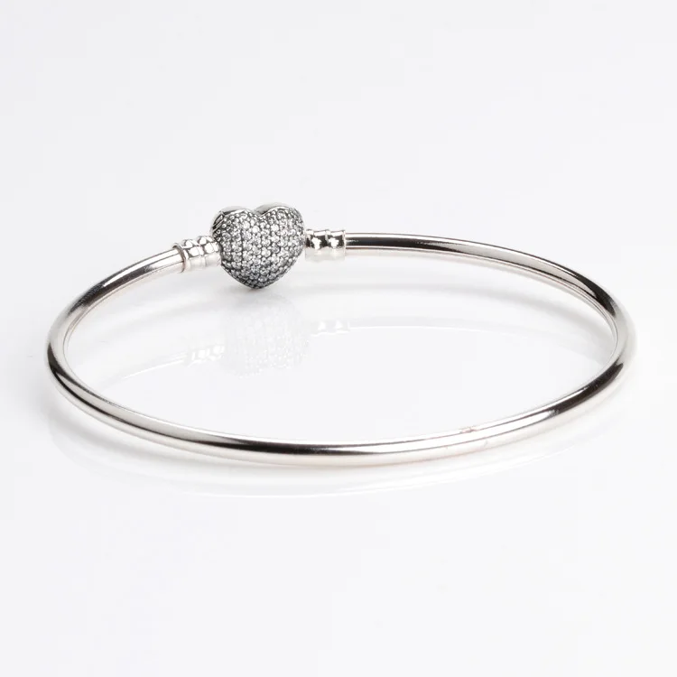 

Silver Color Charms Bracelets For Women Love Heart Shape Clasp Clip with Full Crystal Snake Chain for Women Jewlery