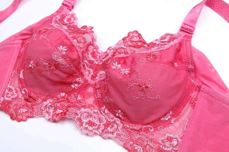 Women's Large size Lingerie Ultra-thin Full Coverage Underwire Lace Floral Embrodiery Plus Size Bra 40 42 44 46 48 B C D E F G H