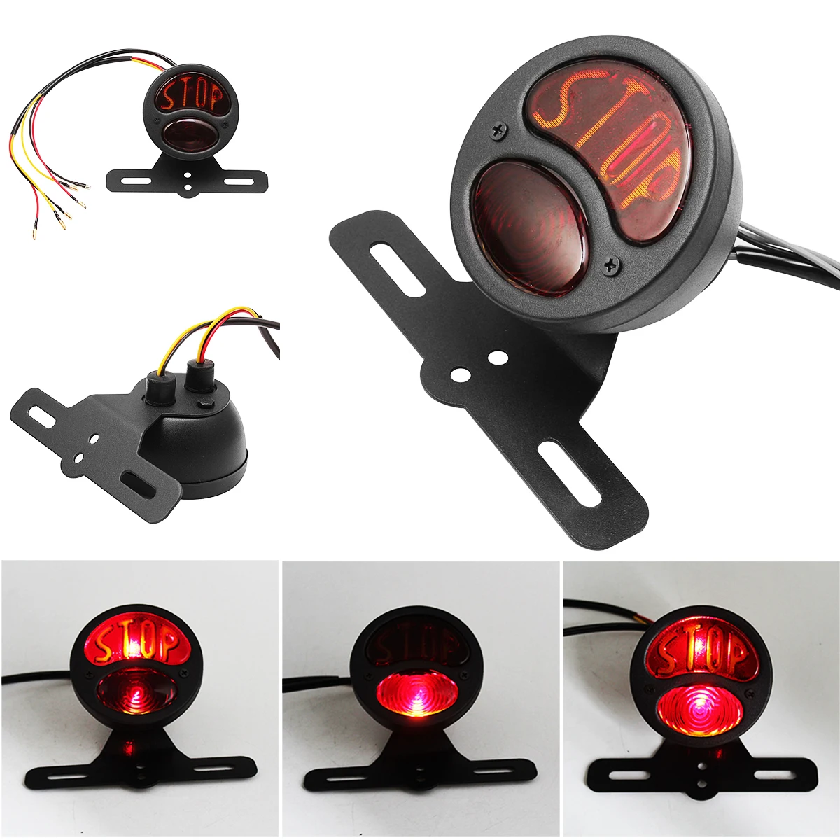 

Motorcycle Stop Style LED taillight Rear Stop Lamp Brake License Plate Integrated Tail Light Universal Fitment on ATVs, Dirt Bike 12V