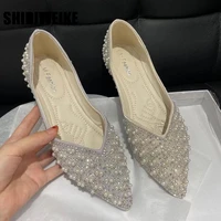 glitter crystal pearl ballet shoes women pointed toe slip on loafers cozy shallow cut out ballerina flats moccasins female vc829