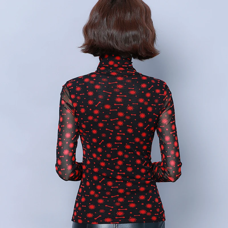

Plus Size Women Autumn Tops and Blouses 2019 Fashion Sexy Korean Long Sleeve lace mesh Print Blouse Office Ladies Shirts 7531 50