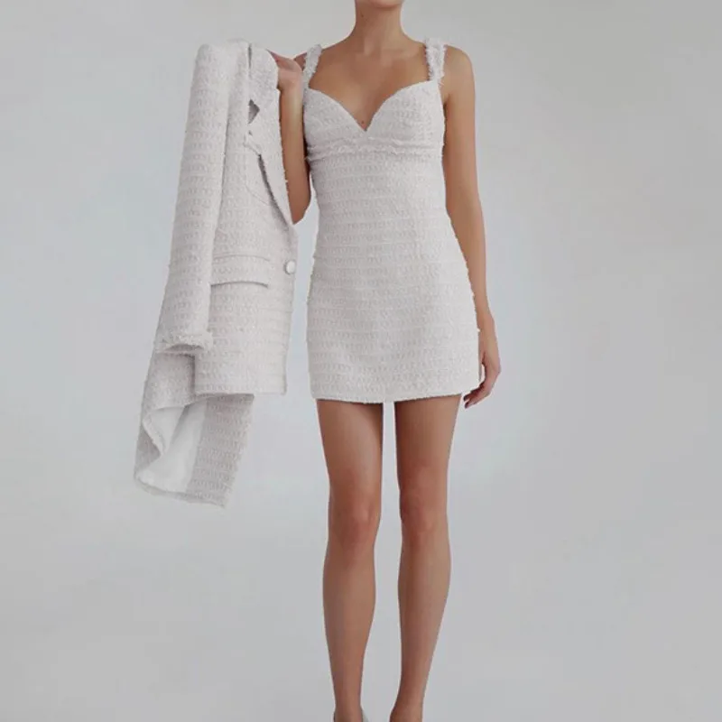 

Women Dress 2021 New Summer Little Fragrance Elegant Office Ladies Slim Lace Sleeveless Backless One-Piece Dress Eveing Party