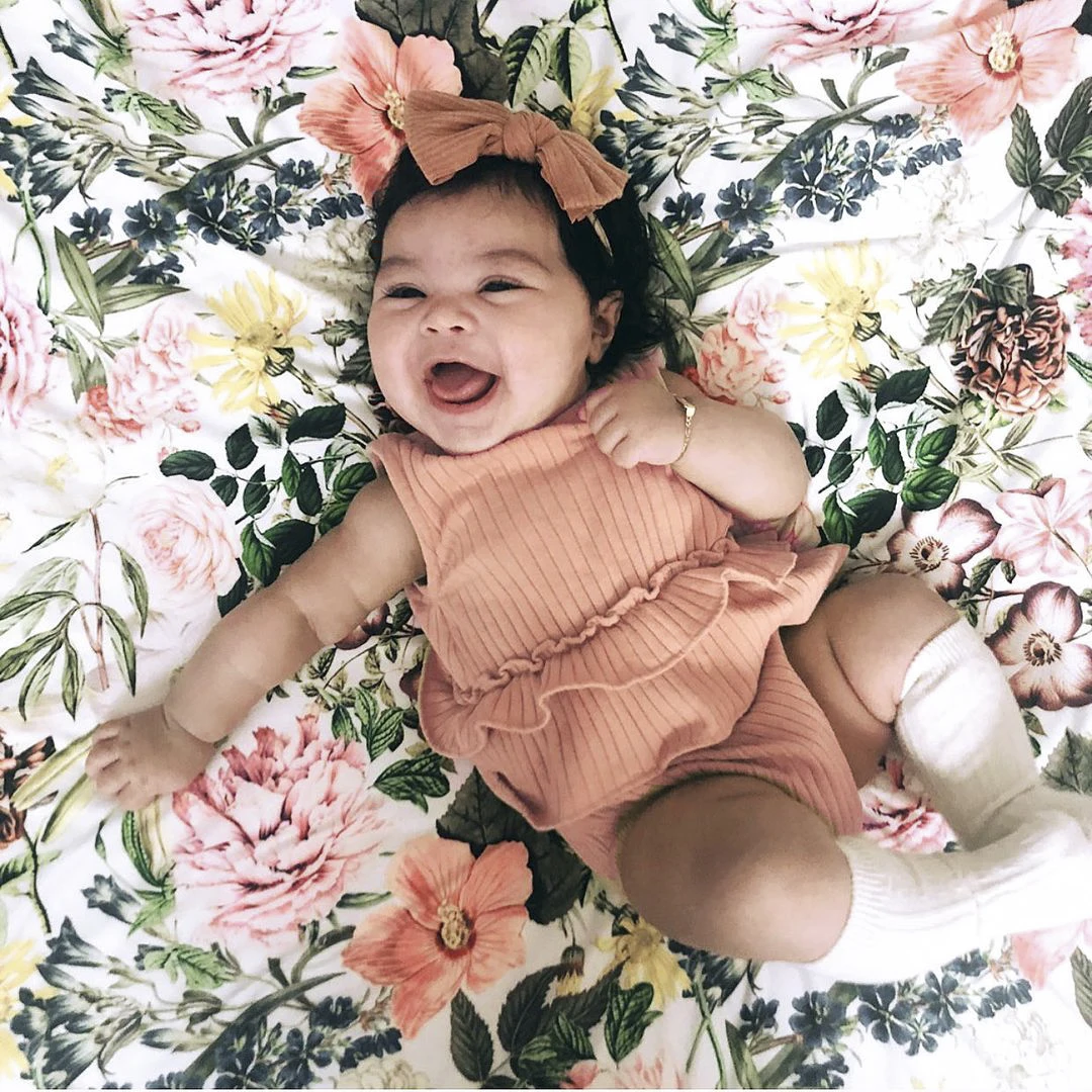 

Newborn Baby Casual Ribbed Romper Toddler Loose Sleeveless Round Neck Layered Solid Color Buttons Ruffle Hem Casual Playsuit