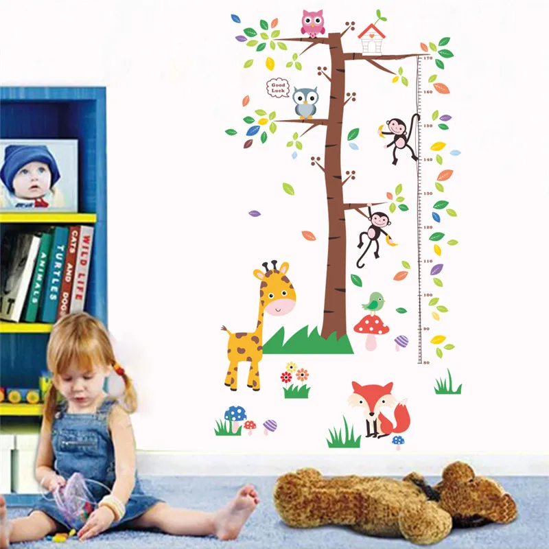 

Cute Monkey Giraffe Owls Growth Chart Children Height Measure Wall Art Stickers For Kids Room Decor Diy Animal Decal Pvc Poster