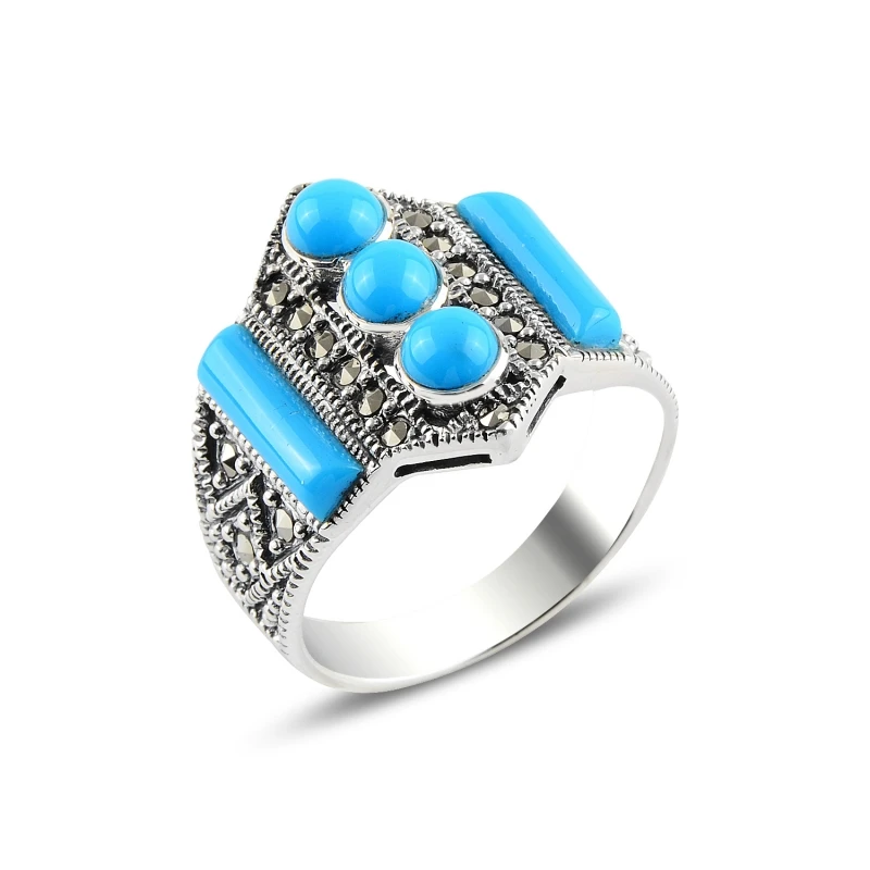 

Silverlina Silver Turquoise & Marcasite Ring