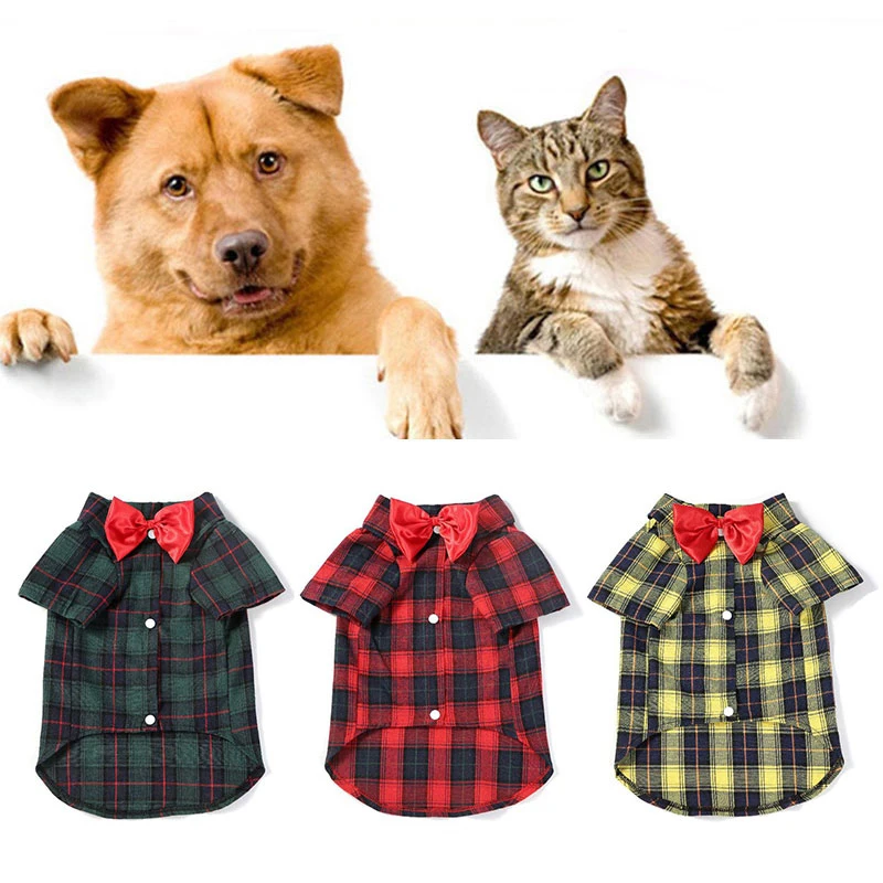 

Dog Plaid Shirt Bow Tie Plaid Shirt Fashionable British Style Couple Plaid Dress Universal Bow Plaid Dress Pet Costume