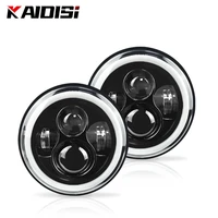 pair 7 inch round led motorcycle auto headlights with hilow beam semicircle angel eyes for harley davidson offroad 4x4 headlamp