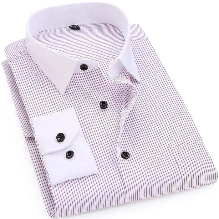 1800-1 Purple Stripe Мужская Повседневная рубашка с длинным рукавом, обычная мужская рубашка в полоску с белым воротником, высокое качество - Цвет: 1800-1 Purple Stripe