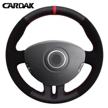 CARDAK Black Leather Suede Red Marker Car Steering Wheel Cover for Renault Clio 3 2005-2013 Clio dynamics 2008  mk 3 2010