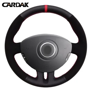 cardak black leather suede red marker car steering wheel cover for renault clio 3 2005 2013 clio dynamics 2008 mk 3 2010 free global shipping