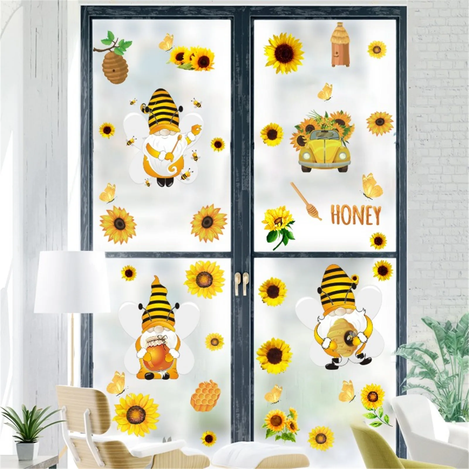 

Stickers Sunflower Dwarf Doll Sticker Cartoon Graffiti Window Sticker Children's Room Home Decoration Room Decor