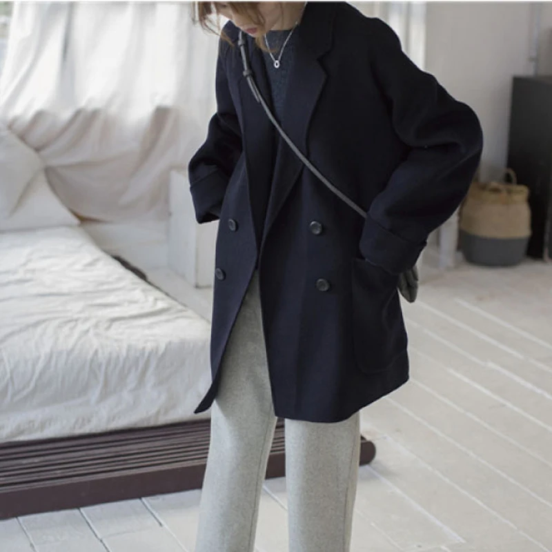 JUMPRS осенние женские Шерстяное пальто корейский модный свободный двубортный
