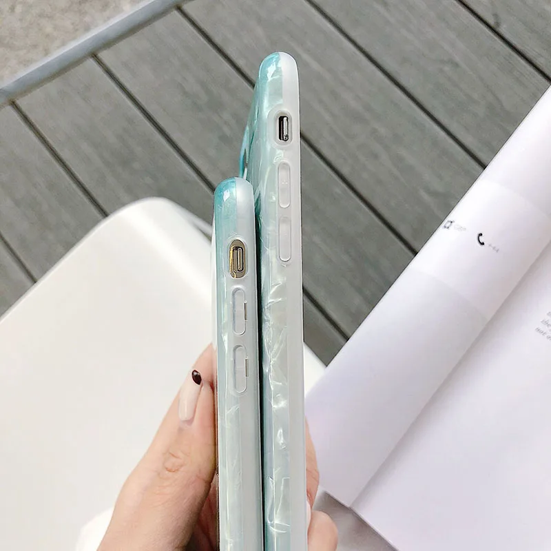 Simple Marble Pattern Phone Case for iPhone 6 6s 7 8 Plus X Xs XR Max Conch Shell Translucent Bling Back Cover |
