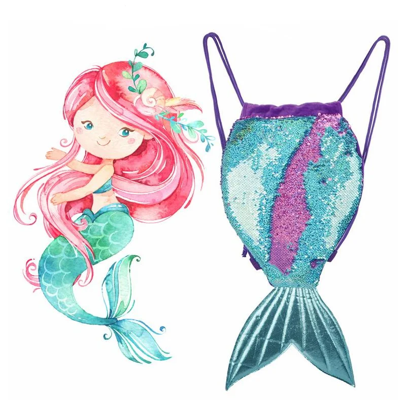 Одеяло хвост русалки с пайетками модная сумка на шнурке для девочек рюкзак